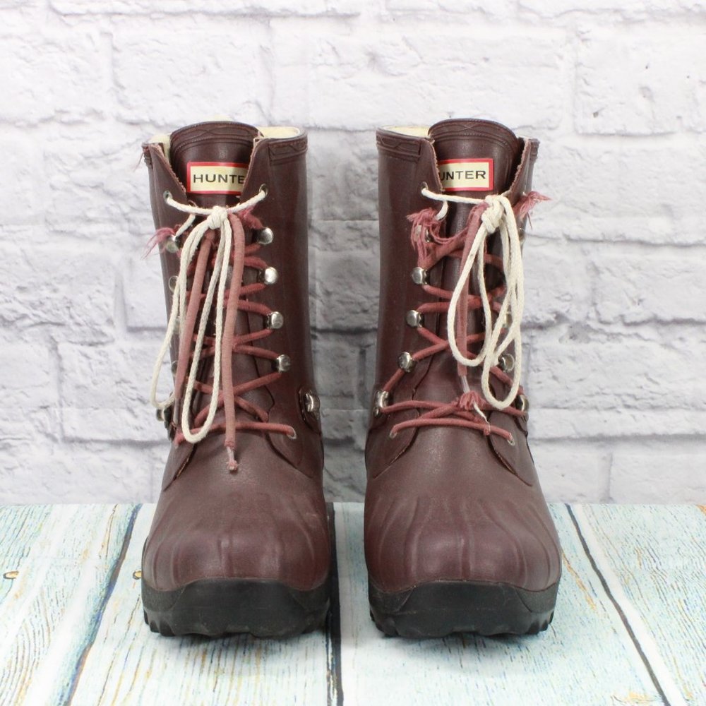 *Hunter Maroon Vibram Sole Shearling Insulated Rubber Rain Boots Size 10 Inches - Picture 4 of 9
